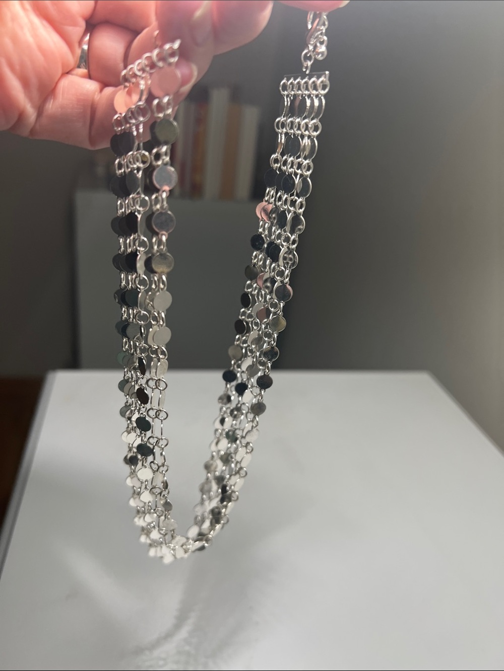 Sparkling Multi-Strand Silver Tone Disc Statement Necklace - Vintage - Picture 5 of 16